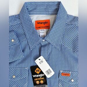 Wrangler FR Men's NWT 3X Big Light Blue Work Long Sleeve Snap Button Up Shirt‎